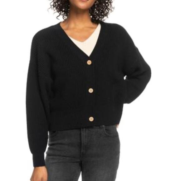 Roxy Black Cardigan Sweater Large - Picture 1 of 6
